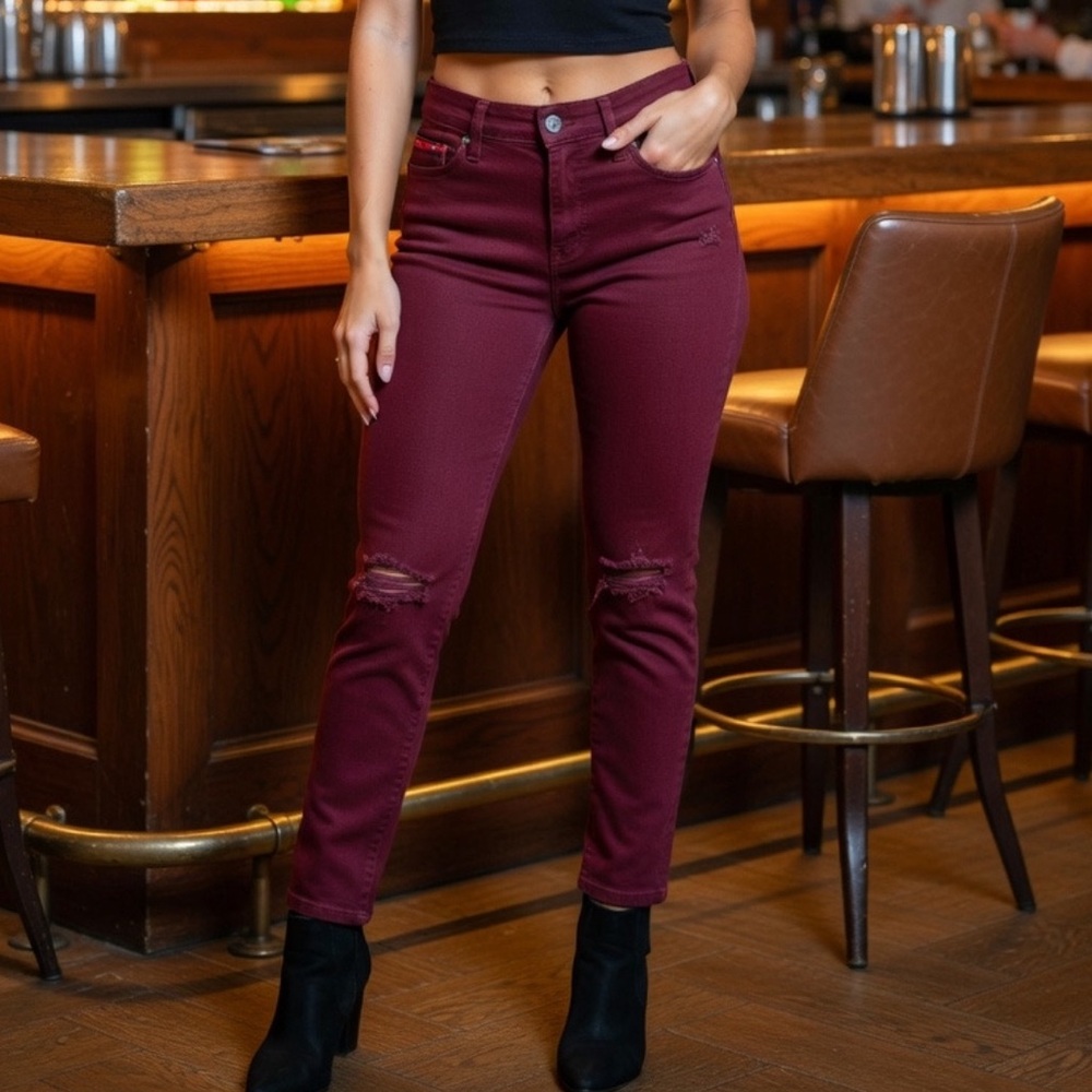 Hudson Jeans Women's Nico Midrise Super Skinny Jeans, Burgundy, Size 28